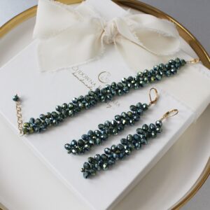 RIO II zielony zestaw biżuterii okazjonalnej bransoletka kryształowa i długie kolczyki