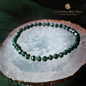 Zestaw bransoletek kryształowa butelkowa zieleń i srebro hematytu