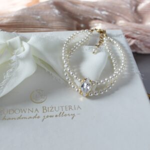 DAFNE dwurzędowa bransoletka z perełkami z cyrkonią