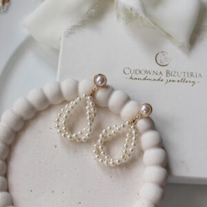 Zestaw biżuterii ślubnej z perełkami Kamelia bransoletka i kolczyki