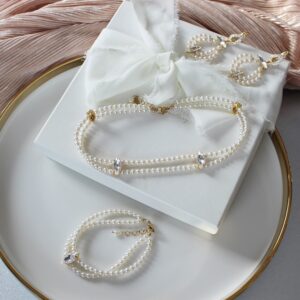 DAFNE dwurzędowa bransoletka z perełkami z cyrkonią