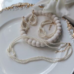 Zestaw biżuterii ślubnej z perełkami Kamelia naszyjnik, bransoletka i kolczyki