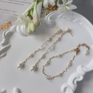 Zestaw biżuterii ślubnej bransoletka i kolczyki z kryształami i perełkami kolekcja IRIS