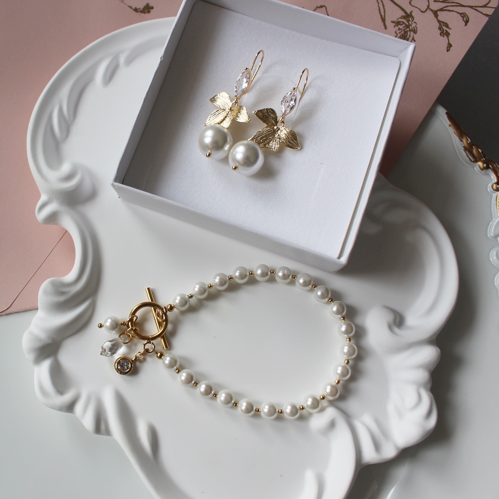 Kolczyki RUFINA z perłą, listkami i ozdobnym zapięciem - obrazek 4