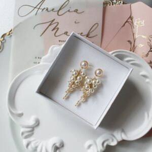 Kolczyki gronka złote z perełkami SAGA